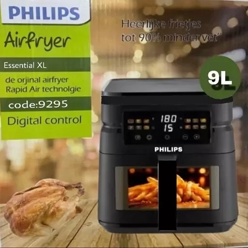سرخکن philips سرخ کن فیلیپس 9295 بدون روغن رژیمی 9 لیتری جلو پنجره دو المنته داخل استیل صفحه لمسی 12 برنامه