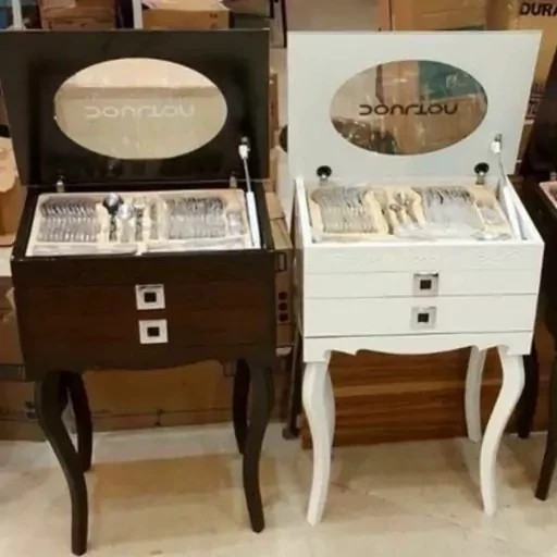 جعبه چوبی کنسول سرویس قاشق و چنگال 24 نفره کیفیت عالی پایه دار مارک دالتون