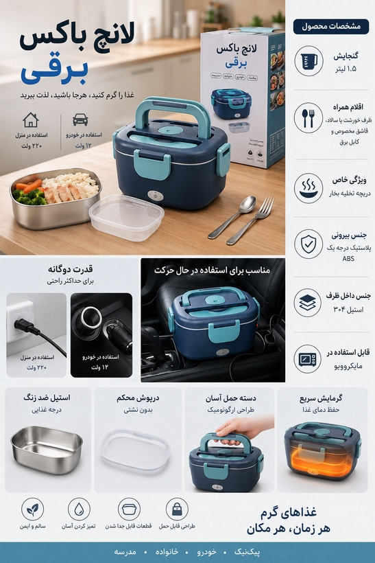 لانچ باکس برقی DFH-C26 ظرفیت ۱.۵ لیتر با کابل فندکی