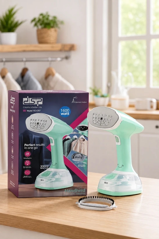 بخارگر دستی لباس DSP مدل KD1357 | توان 1600 وات، مخزن 300 میلی‌لیتر، بخاردهی سریع    ش